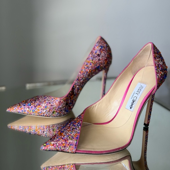 New JIMMY CHOO Cass 110 Clear Plexi Mini Multi Rainbow Crystal Pumps $2,495 39 - Picture 6 of 14